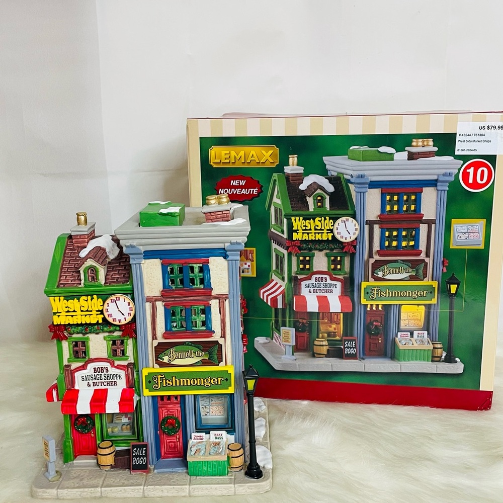 New Lemax Caddington Village West Side Market Shops Full of Sparkling Joy 45244